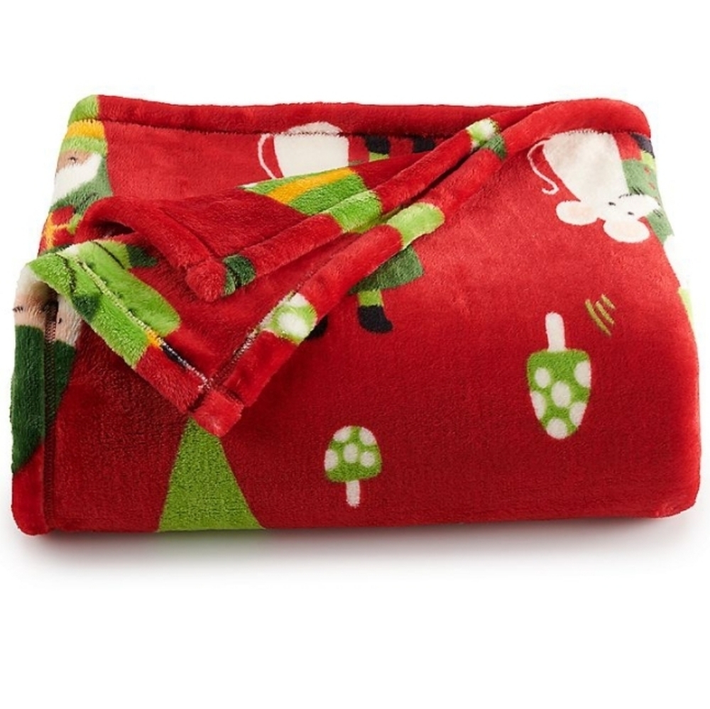 The Big One Gnomes Red Christmas Elves Supersoft Plush Throw Blanket Cozy Winter